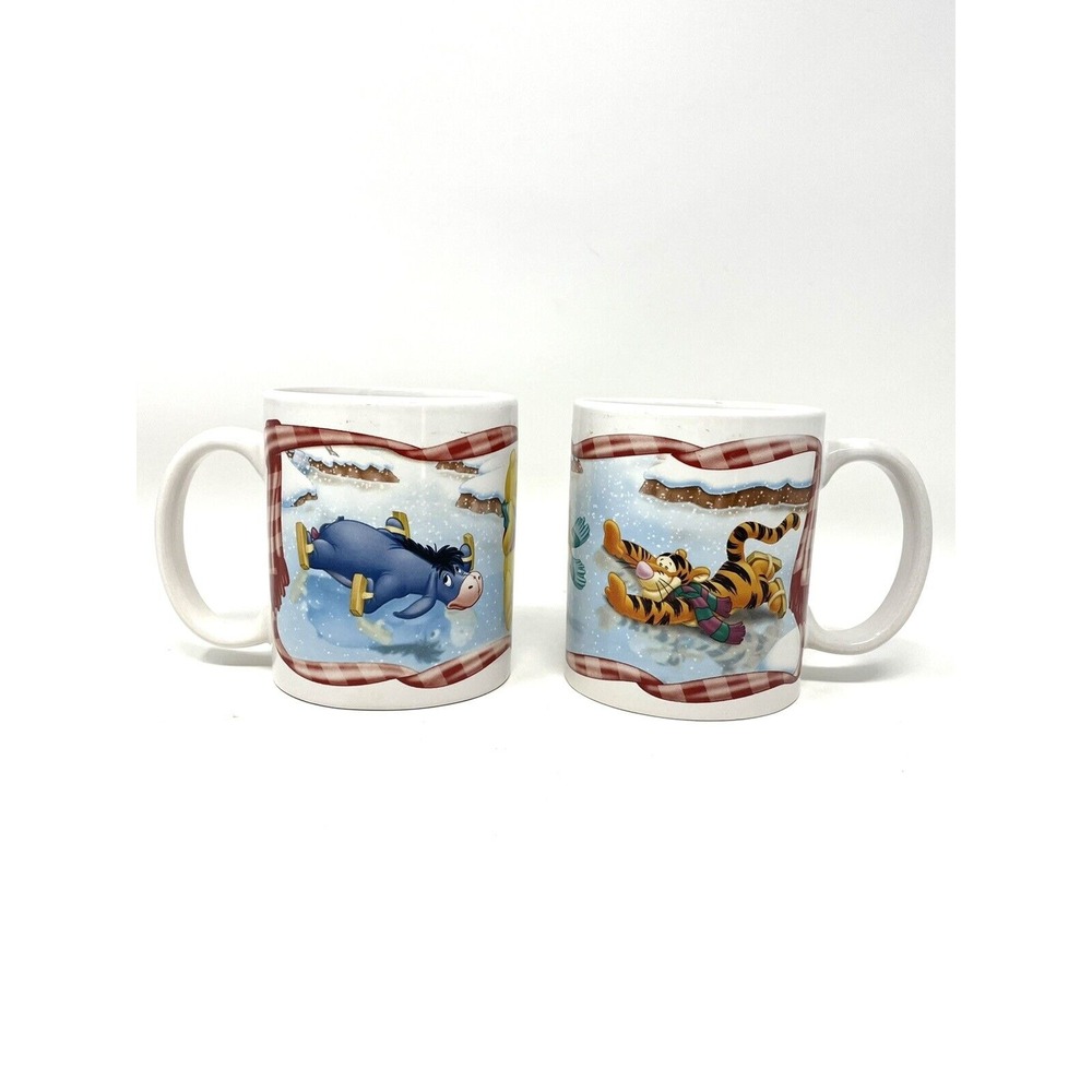 Disney Winnie‎ The Pooh- Eeyore-Tigger Ice Skating MUGs Set Of 2 Houston Harvest